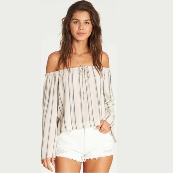 Billabong Tops - Billabong Off Shoulder Sheer Hippie Top Bell Sleeves Boho Striped Size Small